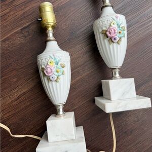 Pair of two vintage marble Floral Ceramic Table Lamps
